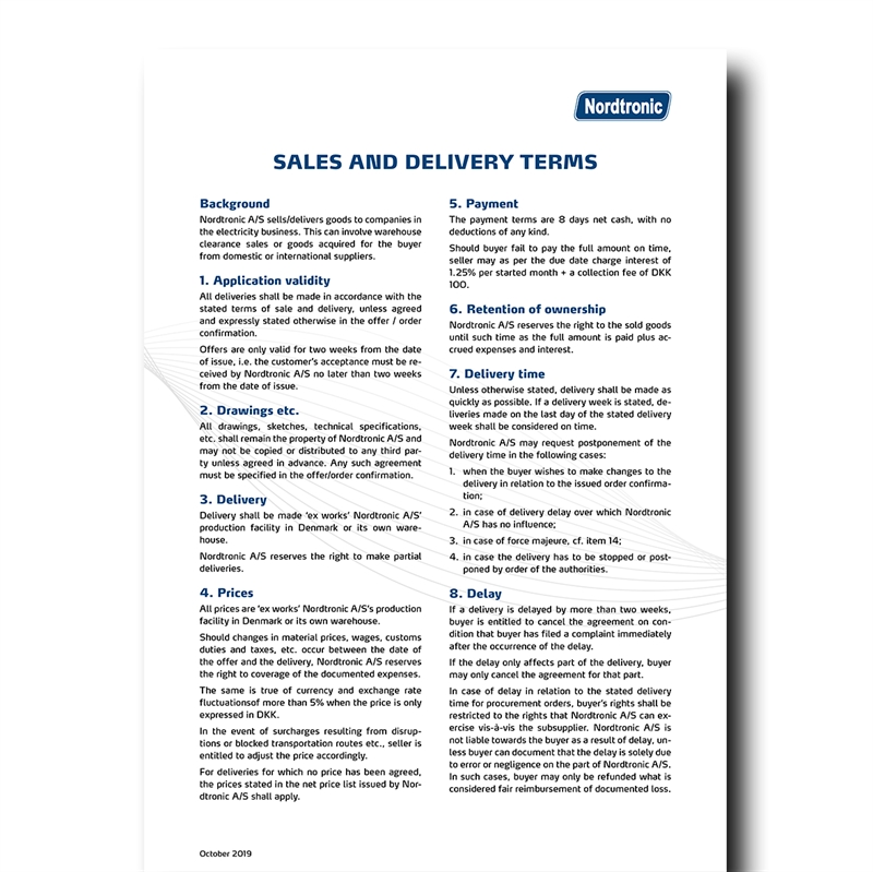Sales and delivery terms